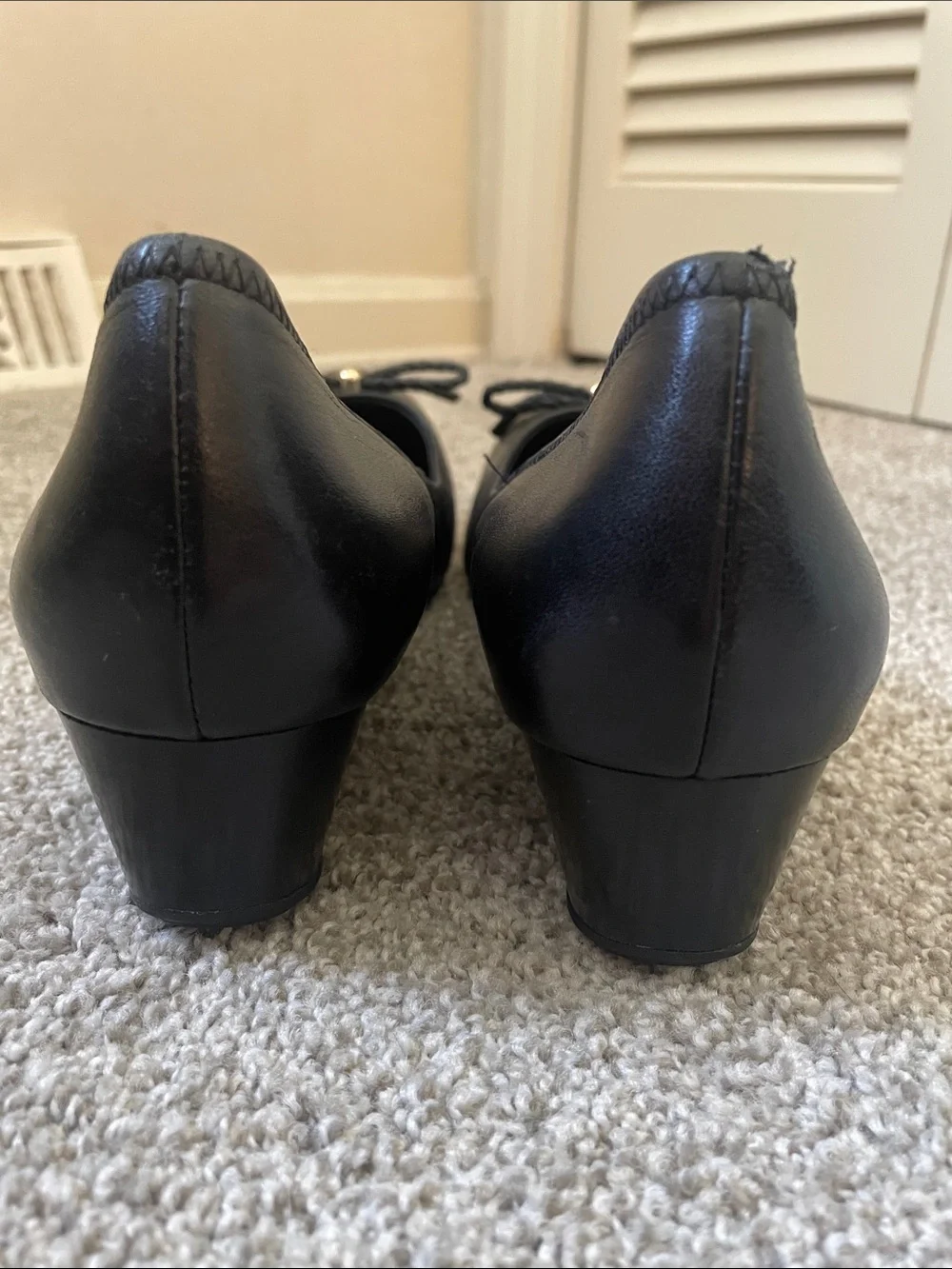 Cole Haan Tali Grand Wedge Sz 9 Black Leather Ballet Flats Braided Bow 1.5” heel